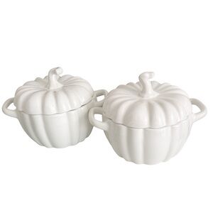 Crofton Pumpkin Shaped Mini White Ceramic Casserole Soup Stew Dessert Dish Set